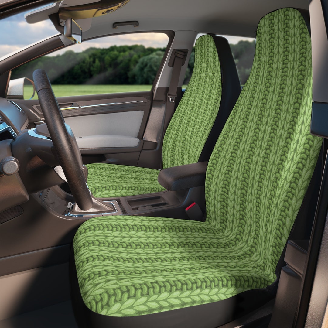 Green Crochet Car Seat Cover, Faux Printed Illusion Car Seat Cover Full