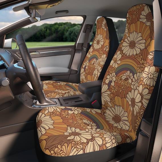 Binienty Antislip hippie autostoelhoezen, volledige set van 2, bloemenprint, polyester, zachte stoelbeschermer, universele pasvorm