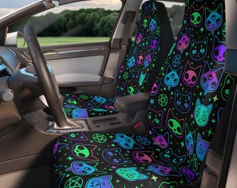 Neon Gothic Car Seat Covers | Set of 2 Universal Fit, Weirdcore Inspired Halloween Gothic Car Accessories Aesthetic Goth Car Accessories