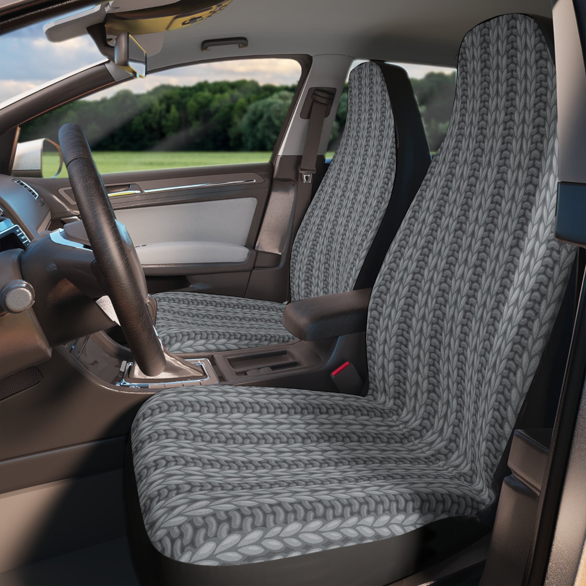 Buy Grey Crochet Car Seat Cover Faux Printed Illusion Car Seat
