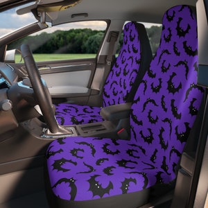 Purple Gothic Car Seat Cover, Vampire Bats Aesthetic Goth Cute Car Accessories, Preppy Witchy Goth Anime Car Decor Aesthetic New Driver Gift