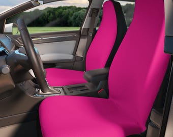 Hot Pink Set of 2 Car Seat Covers, Universal Fit, Minimalist Auto Interior Protector Washable Custom Size, Modern Cute Car Accessories Women
