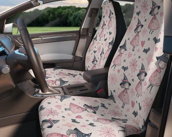 Halloween Car Seat Covers, Pink Bows, Spooky Cute Witch Decor