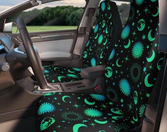 Neon Gothic Car Seat Covers | Set of 2 Universal Fit, Weirdcore Inspired Halloween Gothic Car Accessories Aesthetic Goth Car Accessories