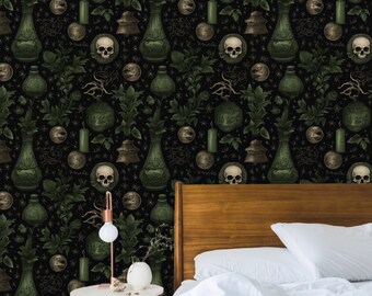 Gothic Cottagecore Aesthetic Peel and Stick Wallpaper, Goth Macabre Oddities Home Decor Accessories, Dark Baby Nursery Decor Contact Paper