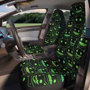 Neon Gothic Car Seat Covers | Set of 2 Universal Fit, Weirdcore Inspired Halloween Gothic Car Accessories Aesthetic Goth Car Accessories