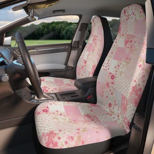 Coquette Patchwork Car Seat Covers For Vehicle Printed Patchwork Quilt Car Seat Protector, Retro Vintage Coquette Cute Car Accessories Women