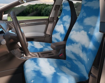 Blue Clouds Coquette Aesthetic Car Seat Covers, Coquette Aesthetic Kawaii Retro Whimsigoth Bling Car Accessories Decor, Interior Aesthetic