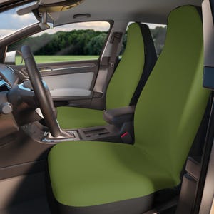 Olive Green Set of 2 Car Seat Covers, Universal Fit, Minimalist Auto Interior Protector, Washable, Custom Size, Modern Car Accessories Women