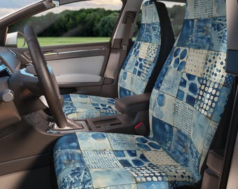 Coastal Boho Car Seat Covers, Tropical Sea Print Patchwork Car Seat Protectors Set, Beach Van Camper Glamping Boho Car Accessories for Women