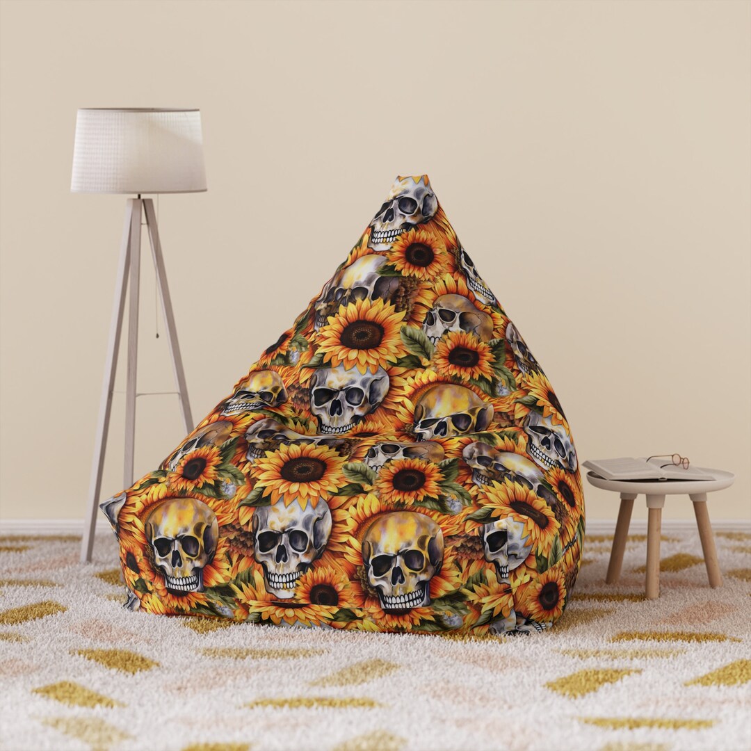 Gothic Skull Bean Bag Chair Cover, Goth Aesthetic Bean Bag Accent Chair