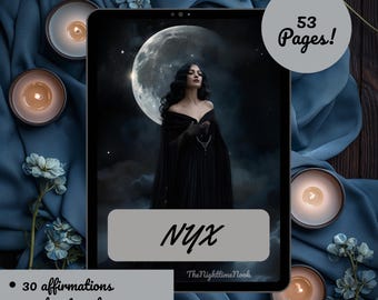 Nyx Grimoire Book of Shadows, Nyx Downloadable PDF Affirmations Devotionals Shadow Work, Nyx Beginner Witch Altar Guide With Nyx