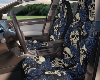 Skulls Gothic Car Seat Covers For Car, Floral Skulls Pastel Gothic Car Accessories Women, Witchy Vampire Goth Horror Car Decor, Spooky Cute