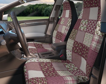 Juego de fundas para asientos de coche con diseño de patchwork boho, fundas para asientos de coche con diseño de patchwork de ilusión y crochet, fundas para asientos de coche con diseño de patchwork retro vintage y estilo boho, estilo pastel goth