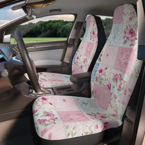 Patchwork Coquette Car Seat Covers For Vehicle Printed Patchwork Quilt Car Seat Protector, Retro Vintage Coquette Cute Car Accessories Women