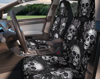 Skulls Gothic Car Seat Covers For Car, Floral Skulls Pastel Gothic Car Accessories Women, Witchy Vampire Goth Horror Car Decor, Spooky Cute