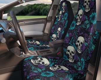 Skulls Gothic Car Seat Covers For Car, Floral Skulls Pastel Gothic Car Accessories Women, Witchy Vampire Goth Horror Car Decor, Spooky Cute