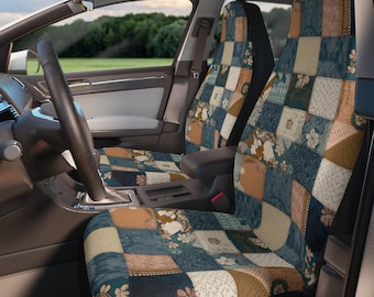 Boho Patchwork cubierta del asiento del coche conjunto, impresión falsa ilusión patchwork crochet edredón cubierta del asiento del coche interior retro vintage preppy nuevo regalo del conductor