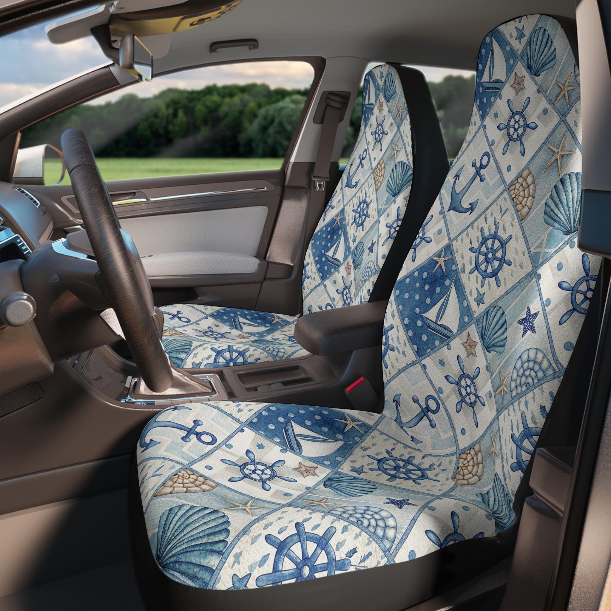 Autositzbezüge Mit Anker-Motiv – Für Vordersitze, Aus Polyester/Elasthan, Maschinenwaschbar, Universell