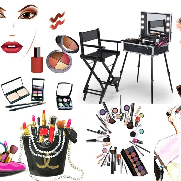 Water Color Make Up Clip Art/ Cosmetic Digital Downloads/Water Color Sublimation Images for Logos, Tumblers, Projects