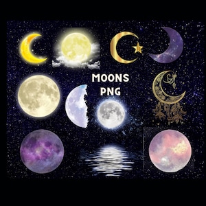Mond & Sonne PNG Dateien: Nachthimmel Clip Art (Digitaler Download)