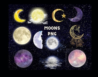 Moon & Solar PNG Files: Night Sky Clip Art (Digital Download)