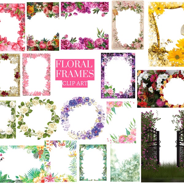 Flower Picture Frames Pack Transparent Background PNGS Digital Download/ Flower Clip Art Sublimation -Frames for Digital Art Pictures