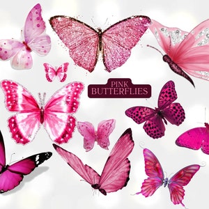 Pink Butterfly 10 Pack PNG/ Beautiful Pink Butterflies PNGS Digital Download Only/Transparent Background Clip Art Sublimation Images