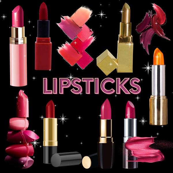 Lipstick PNG 10 Pack PNG Digital Download Only/Transparent Background Clip Art Sublimation Images, Cosmetic Labels