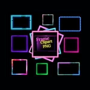 Neon Rahmen Clip Art, Neonlicht Rahmen, Polygonale Rahmen, Geometrische Formen, Digitale Bilderrahmen, Sublimationsbilder