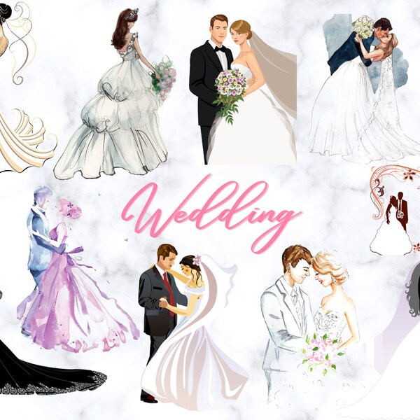 Wedding Couples PNG Digital Download Only/Transparent Background Clip Art Sublimation for Projects, Invitations, Bridal Stores