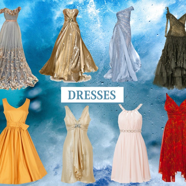 Dress PNG 8 Pack PNG Digital Download Only/Transparent Background Clip Art Sublimation Images - Plus 2 Free BONUS Dresses!