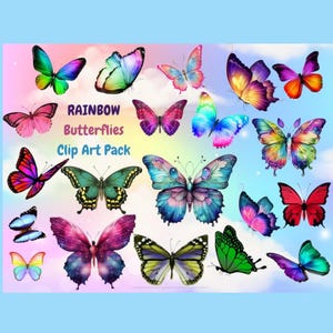 Pacote de Clip Art de Borboleta Arco-Íris / PNGs de Borboletas Multicoloridas / Download Digital / Fundo Transparente / Sublimação / Uso Comercial OK