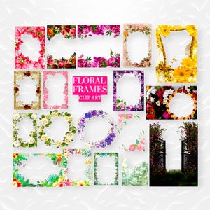 Image clipart floral cadre photo, cadre floral aquarelle, cadre de fleurs vintage, cadre imprimable, cadre floral, clipart floral, art numérique