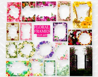 Watercolor Floral Frame Clip Art: Vintage Flower Frames (Digital Art)