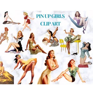 Rockabilly Pin Up Girl Clip Art, Calendar Girl PNG Files, 1950s Model, Vintage Illustrations, Retro Pin Up Girl, Transparent Background