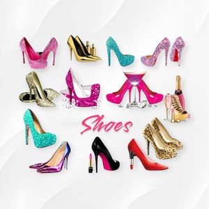 Clip Art de Sapatos Femininos, Salto Alto PNG, Fundo Transparente, Imagens de Sublimação de Clip Art, Uso Comercial Ok!