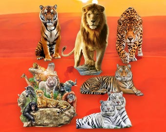 Big Cat Clip Art Bundle: Lion, Tiger, Leopard PNG (Digital Download)