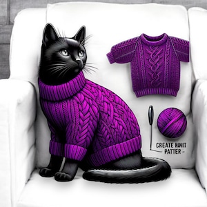 Knitting Pattern: Sweater for Cats PDF, Cable Knit, Easy to Intermediate