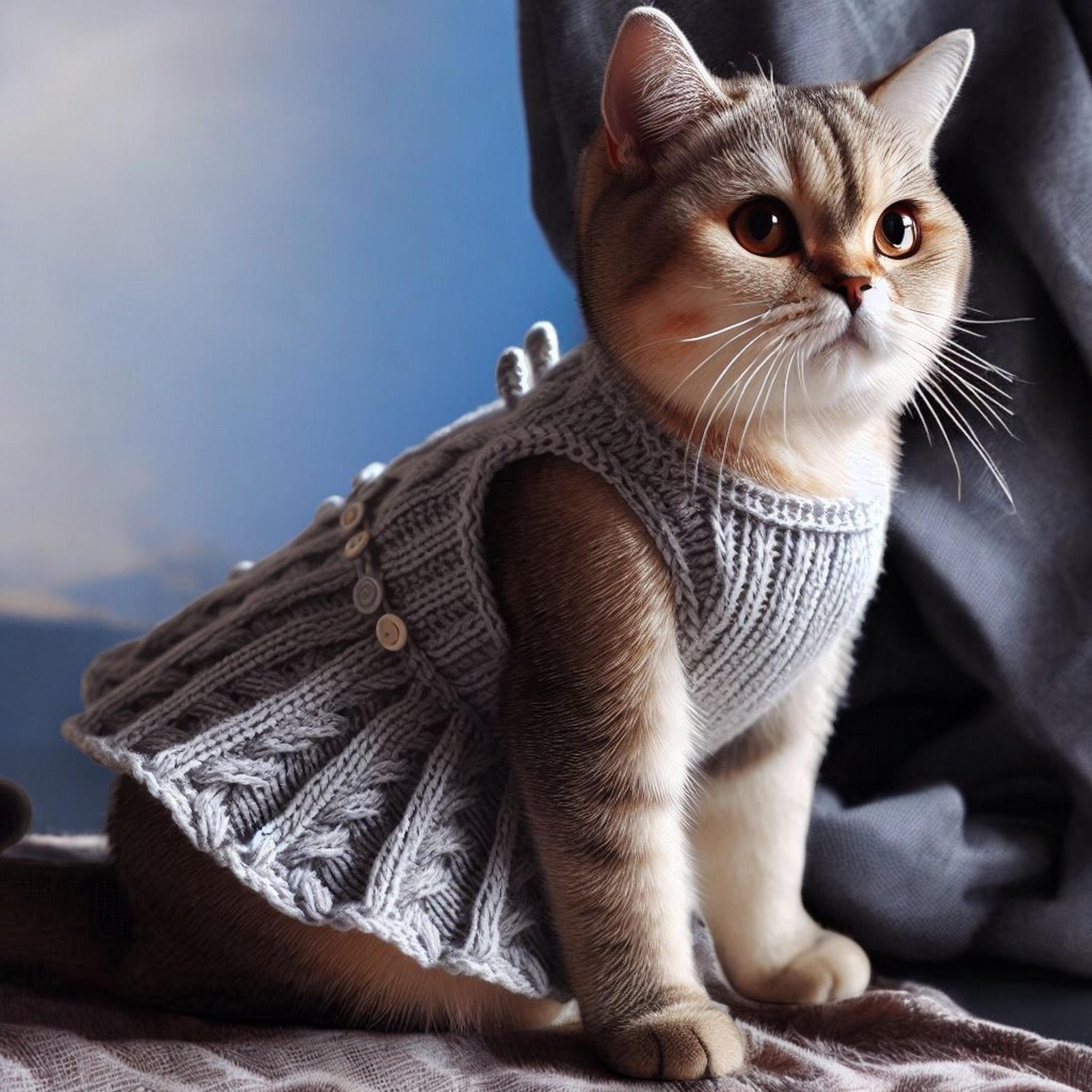 Knitted Cat Sweater Dress Pattern: Beginner & Intermediate (PDF