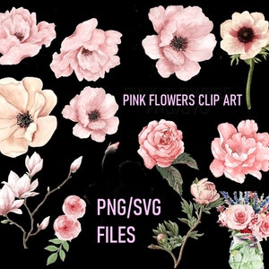 Pink Flowers Clip Art PNG/SVG/Beautiful Pink Floral PNGs Digital Downloads Sublimation Images