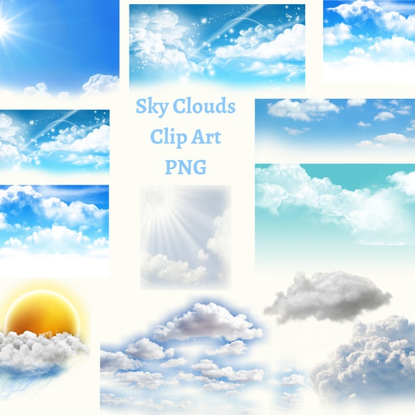 Blau bewölkter Himmel transparente Hintergründe PNG nur digitaler Download / Clip Art Sublimation für Logos, Becher Projekte