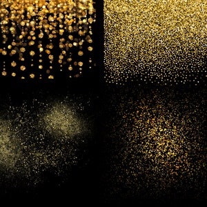 16 Piece Gold Glitter Clip Art Set PNG Against Transparent Background