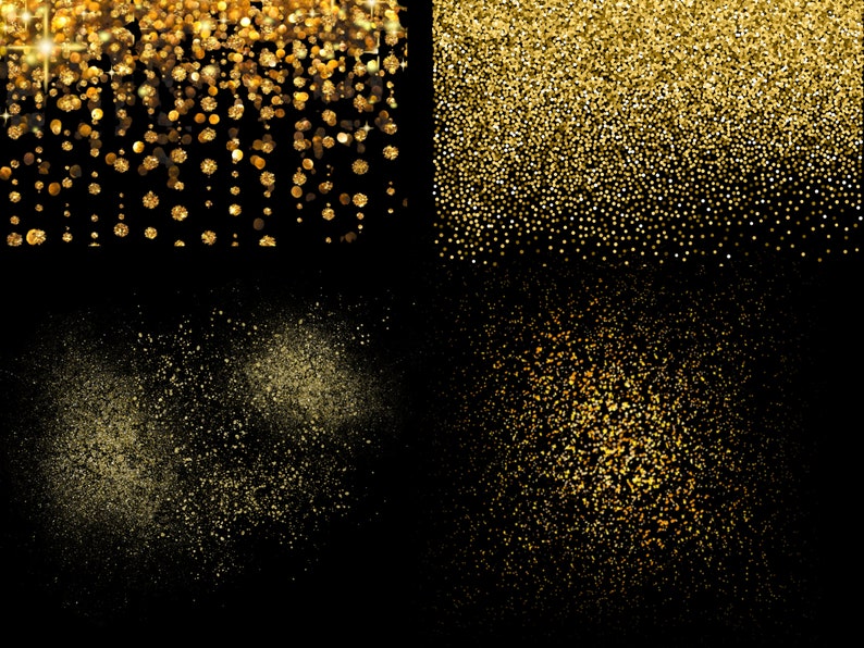 16 Piece Gold Glitter Clip Art Set PNG Against Transparent - Etsy Australia