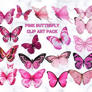 Pink Butterfly LARGE Pack PNG/ Beautiful Pink Butterflies PNGS Digital Download Only/Transparent Background Clip Art Sublimation Images