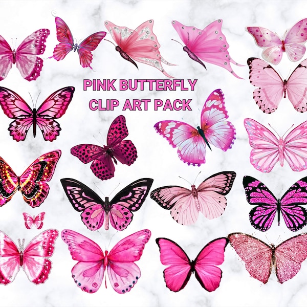 Pink Butterfly LARGE Pack PNG/ Beautiful Pink Butterflies PNGS Digital Download Only/Transparent Background Clip Art Sublimation Images