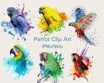 Watercolor parrot clip art/digital download only/ parrot svgs/parrots png sublimation design images