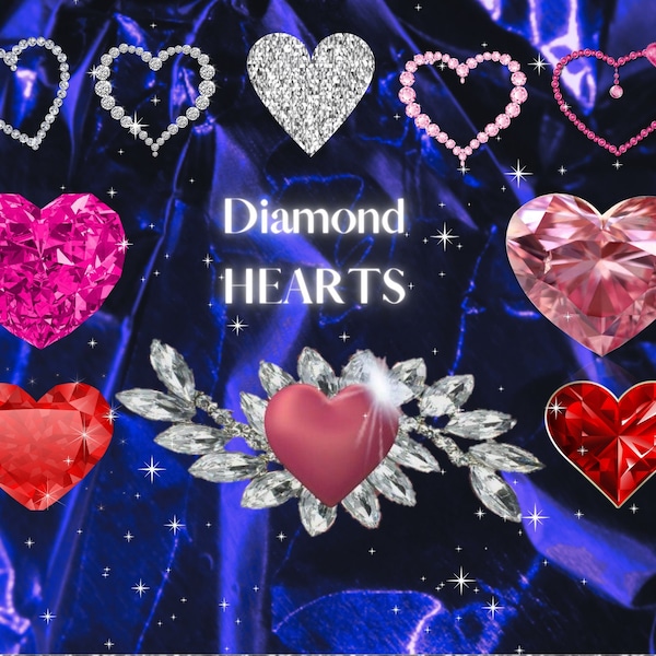 Valentines Day Heart Diamond Pack PNG/Beautiful Heart Diamonds PNGS Digital Download Only/Transparent Background Clip Art Sublimation Images