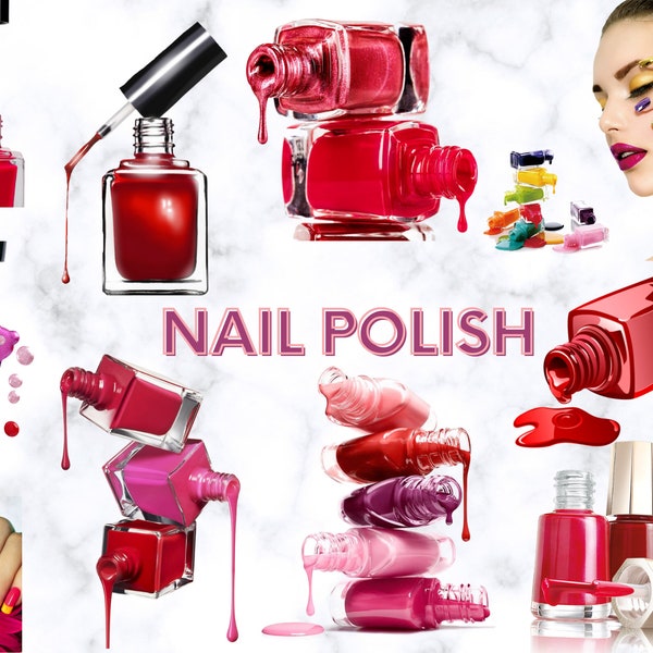 Nail Polish PNG 10 Pack PNG Digital Download Only/Transparent Background Clip Art Sublimation Images, Cosmetic Labels