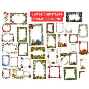 Weihnachtsrahmen HUGE Pack, transparenter Hintergrund PNG, digitaler Download, Weihnachtsrahmen Clip Art, Sublimationsbilder
